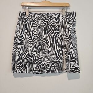 Mother Jean Mini Skirt 33 Black White The Side Splitter Zebra Print Denim